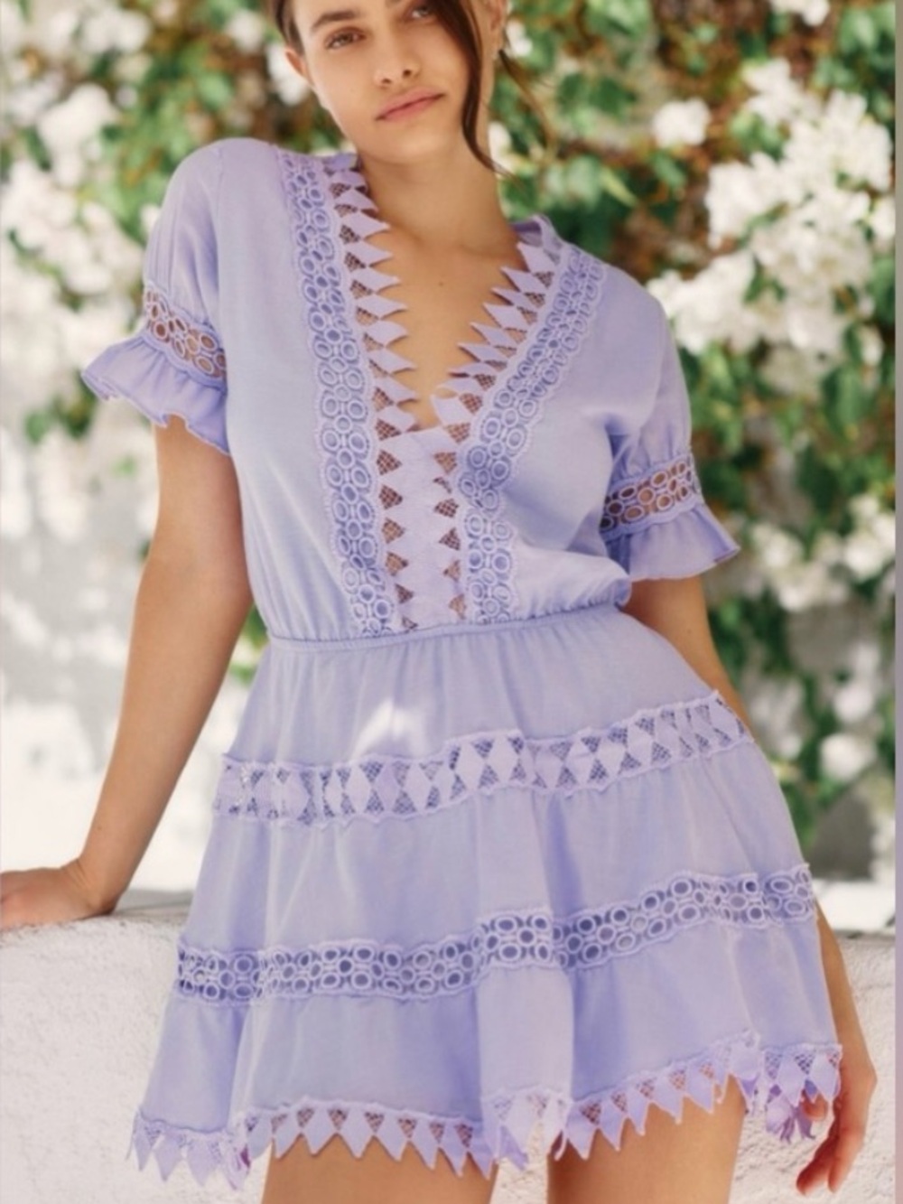NWT Anthropologie Peixoto Ora Embroidered Lace Cover-Up Mini Dress Lavender L